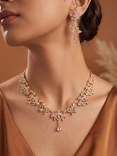 Gold Plated Floral Design Pink CZ Necklace Jewellery Set