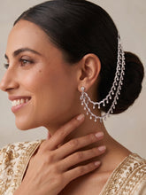 Silver Rhodium Plated Double Layer White American Diamond Zircon Ear Chains