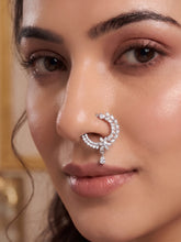Silver Toned American Diamond Nose Ring with Teardrop Dangle