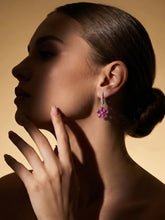 Silver Plated Magenta Pink American Diamond Floral Drop Earrings
