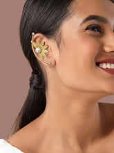 Matte Gold Plated Sunflower Ear Cuffs with Pearl Stones for Women