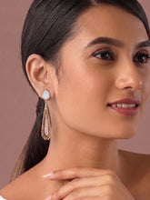 Matte Gold Plated Long Teardrop Pink Filigree Dangler Earrings for Women