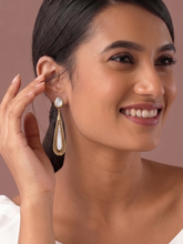 Matte Gold Plated Long Teardrop Filigree Dangler Earrings with White Stone