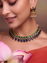 Gold Plated Green And Blue Stone Necklace Set