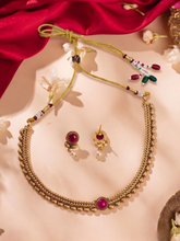 Gold Plated Pink Stone Beaded Necklace Set
