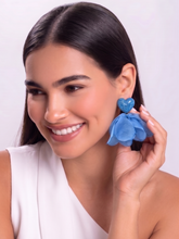 Blue Heart Floral Drop Earrings