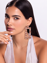 Gold Plated Pink Crystal Geometric Drop Earrings