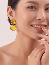 Golden Amber Faceted Double Drop Statement Earrings