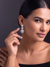 Silver Plated Triple Heart Cubic Zirconia Drop Earrings