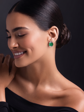 Green Oval Crystal Stud Earrings Silver Plated Statement Jewellery