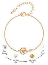 Gold Plated Floral Motif Charm Chain Bracelet Statement Jewellery