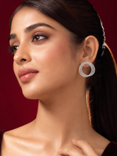 Silver Plated Triple Circle Cubic Zirconia Stud Earrings