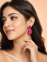 Gold Plated Pink Crystal Teardrop Earrings