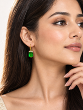 Gold Plated Green Crystal Drop Earrings