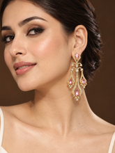 Gold Plated Pink Stone Crystal Chandelier Earrings