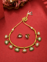 Gold Plated Kundan Multicolor Stone Necklace and Earrings Set