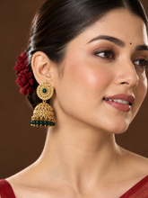 Gold Plated Green Beaded Traditional Jhumka Earrings