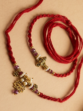 Gold Plated Antique Ganesha and Lotus Bhaiya Bhabhi Rakhi Set