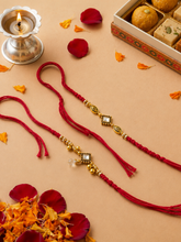 Gold Plated Om and White Kundan Bhaiya Bhabhi Rakhi Set