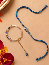 Blue Evil Eye Bhaiya Bhabhi Rakhi Set with Evil Eye Kada Bracelet