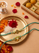 Gold Plated OM Krishna Bhaiya Bhabhi Rakhi Set