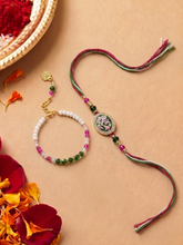 Floral CZ and Multicolor Stone Kada Bhaiya Bhabhi Rakhi Set