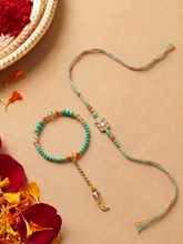 Green Stone Bhaiya Bhabhi Rakhi Set with Green Kada Bracelet