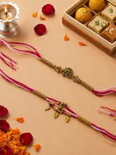 Gold Plated Red Krishna Bhaiya Bhabhi Rakhi Set