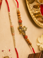 Red Ganesha and Stone Studded Set of 2 Rakhis
