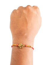 Red Ganesha and Stone Studded Set of 2 Rakhis