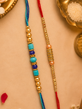 Blue and Red Beaded Set of 2 Rakhis