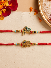 Red Beaded Stone Studded Set of 2 Rakhis