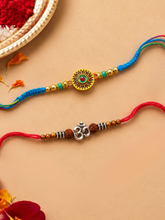 Red and Blue Designer Set of 2 Rakhis
