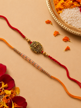 Red and Peach Designer Set of 2 Rakhis