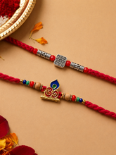 Red Om Stone Studded Set of 2 Rakhis