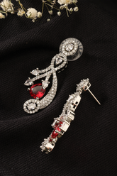 Pretty Red Stone Silver American Diamond Earrings