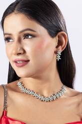 Floral American Diamond Mint Green Necklace Set