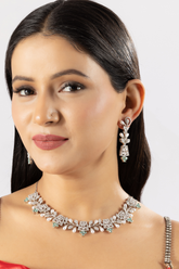 Gorgeous Pearl and Green American Diamonds Necklace Set