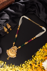 Rajwadi Heavy Long Kundan Gold Plated Necklace Set