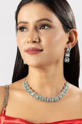 Charming Green Pastel Mint American Diamond Necklace Set
