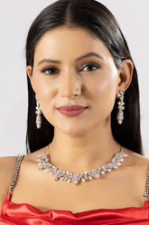 Pastel Pink American Diamond Pearl Designer Necklace Set