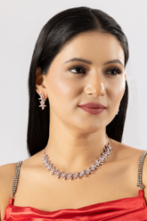 Stylish Floral Pink American Diamond Necklace Set