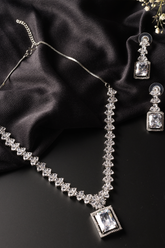 Splendid White Solitaire American Diamond Necklace Set