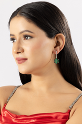 Silver-toned Green American Diamond Floral Dangle Earring