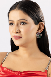 Multi-Color Designer American Diamond Studded Flower Earring