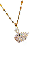 American Diamond Studded Gold Plated Swan Pendant Chain