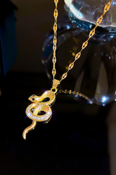American Diamond Studded Gold Plated Snake Pendant Chain