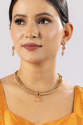 Antique Gold Plated Pink Stone Choker Necklace Set