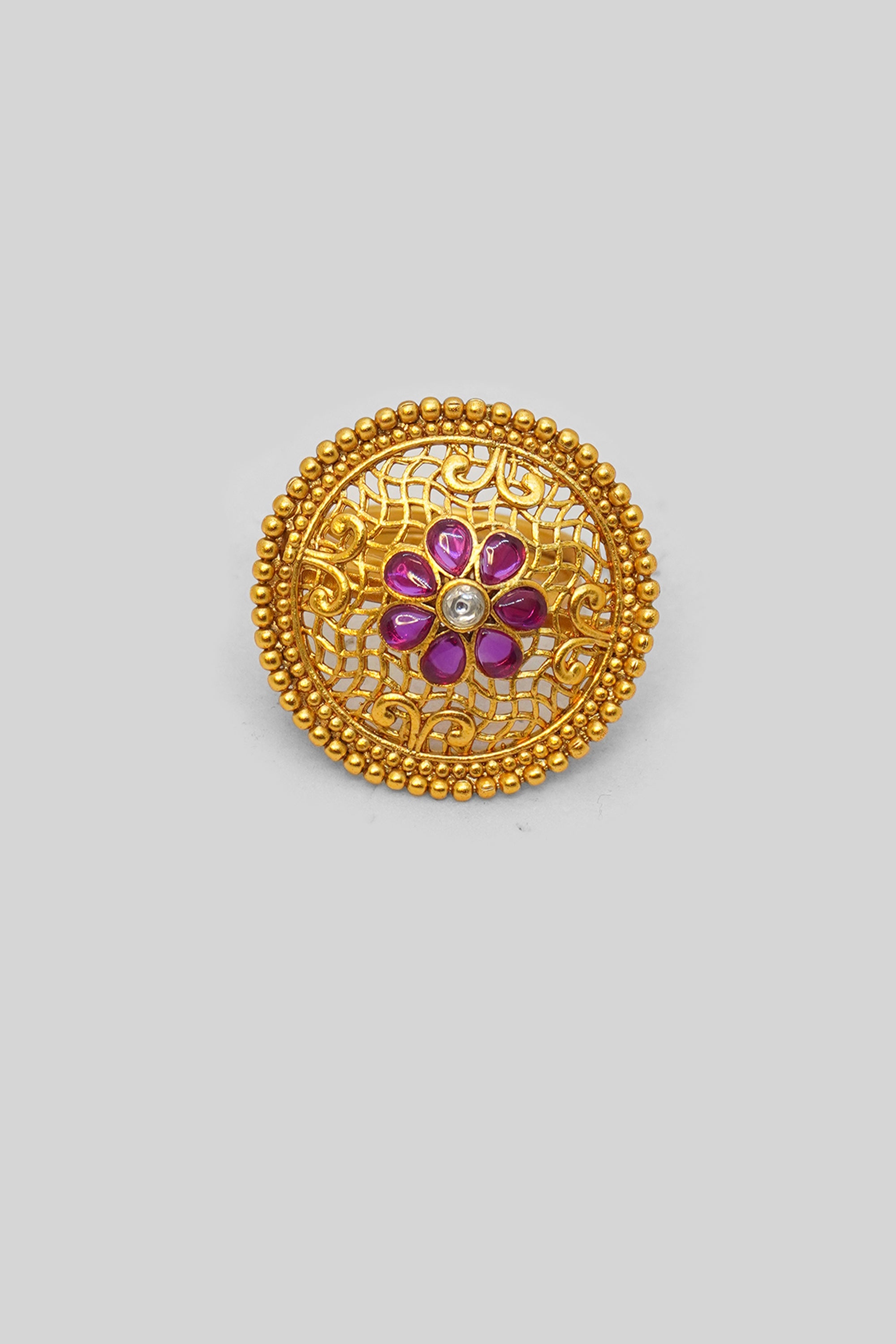 Traditional Gold Plated Pink Wedding Ring by Niscka-Gold Ring Design