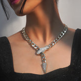 Silver Rhodium Plated Stainless Steel American Diamonds Snake Chain Necklace